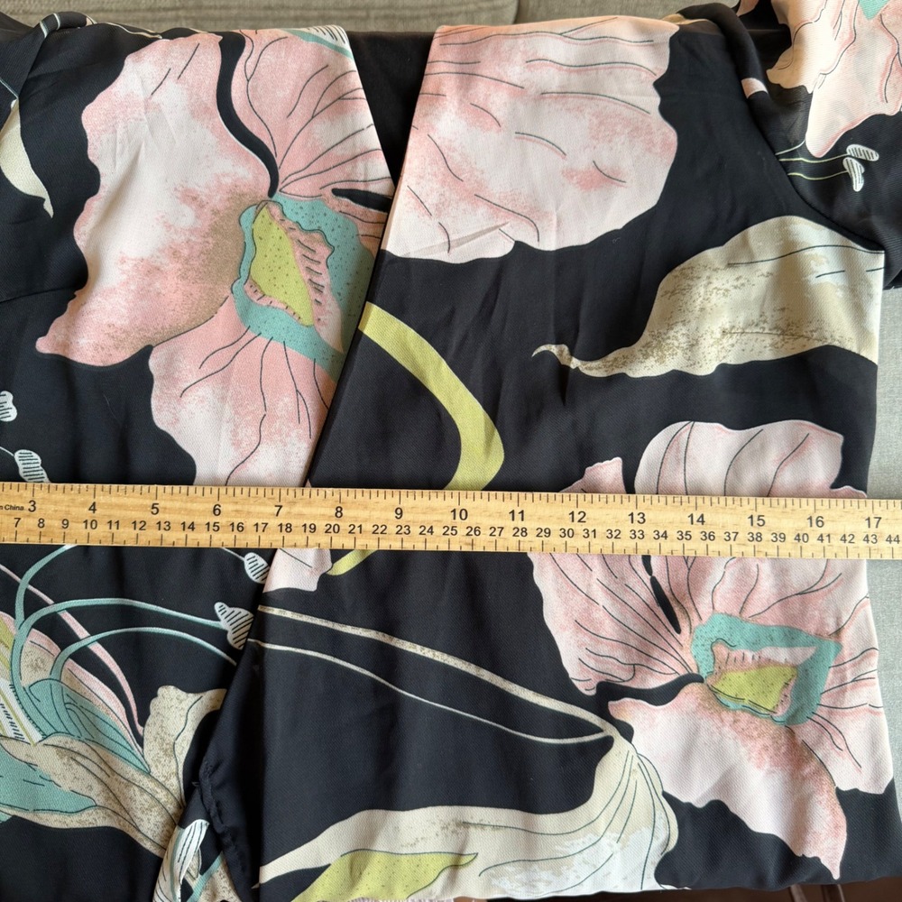 SheIn Wrap Maxi Dress Womens Large Black Pink Floral Chiffon Short Sleeve Boho - Picture 7 of 8